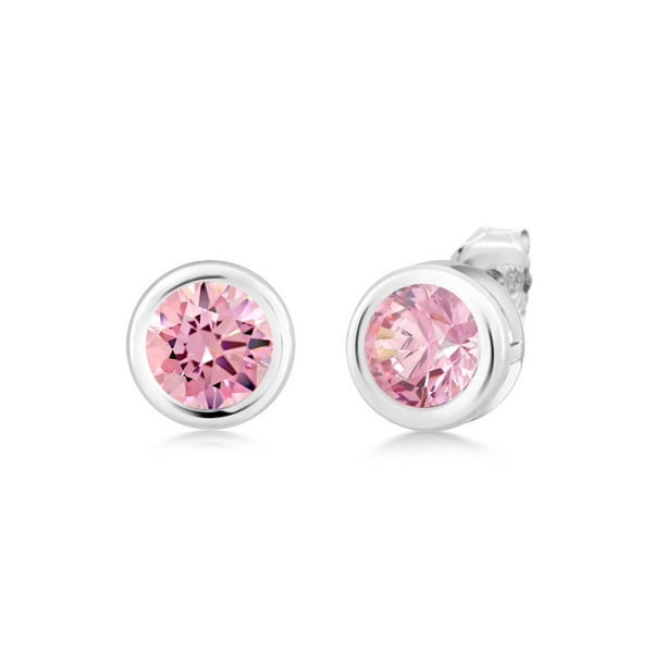 4.10Ct Round Cut Pink Sapphire Diamond Halo Stud Earrings 14K White Gold Finish 